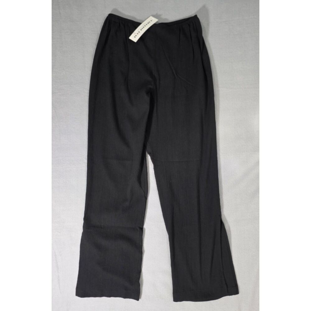 Caroline Rose Womens S Black Crinkle Cotton Pull On Ankle Slit Pant NWT USA Made